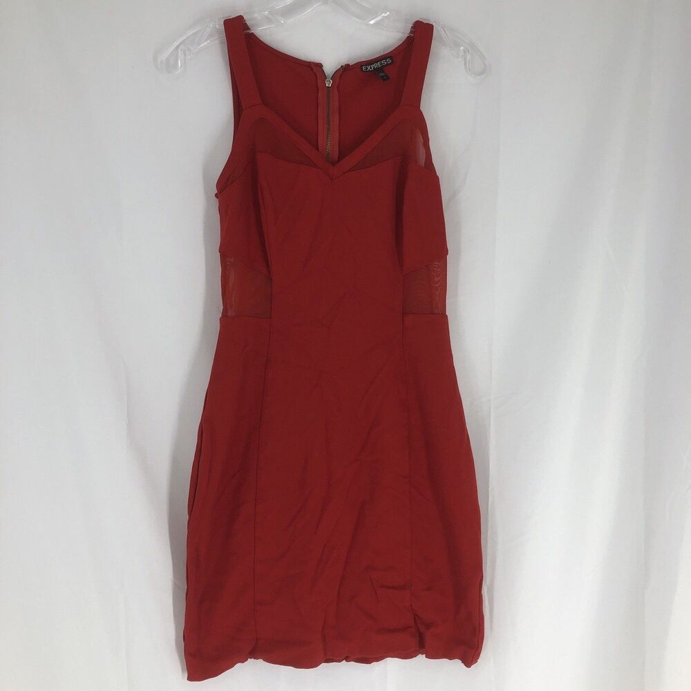Women’s Sheer Mesh Form Fitted Red Cocktail Party Dress Size Express Size 6